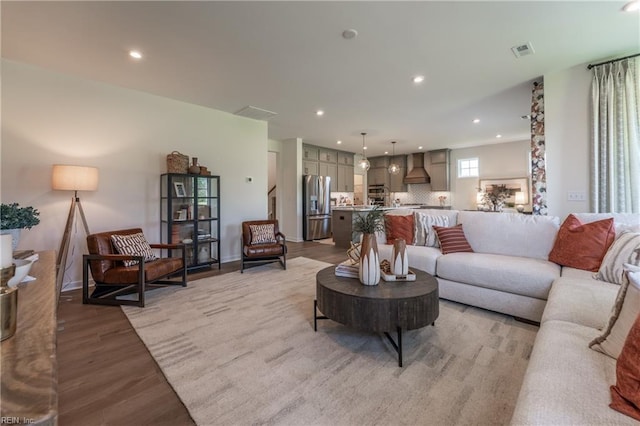 living room with light wood-type flooring