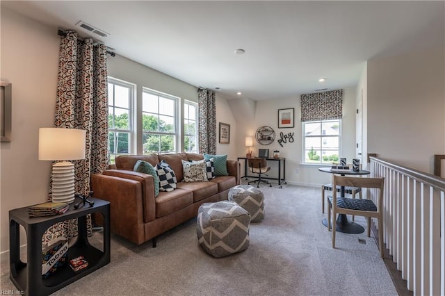 2226 Patrick Dr, Suffolk, VA 23435 - living room featuring baseboards, visible vents, carpet floors, and recessed lighting