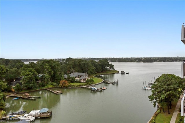 view of water feature featuring a dock