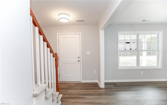 foyer entrance with dark wood-type flooring