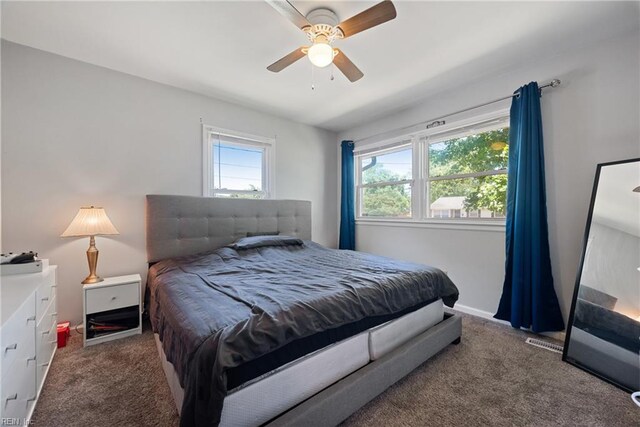 bedroom featuring carpet and ceiling fan