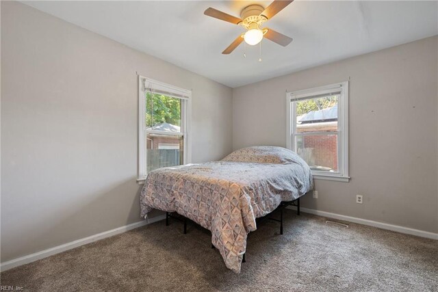 bedroom featuring carpet flooring and ceiling fan