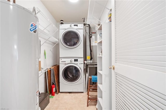 washroom with stacked washer and dryer