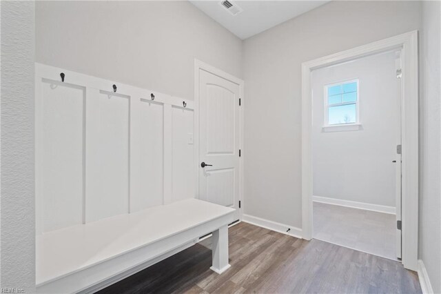 mudroom featuring wood-type flooring