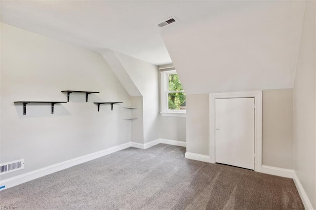 additional living space featuring light colored carpet and vaulted ceiling