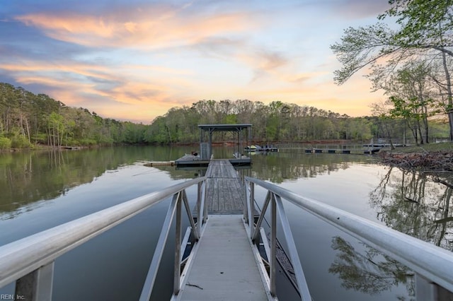 view of dock with a water view