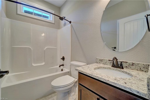 full bathroom with shower / bathtub combination, vanity, and toilet