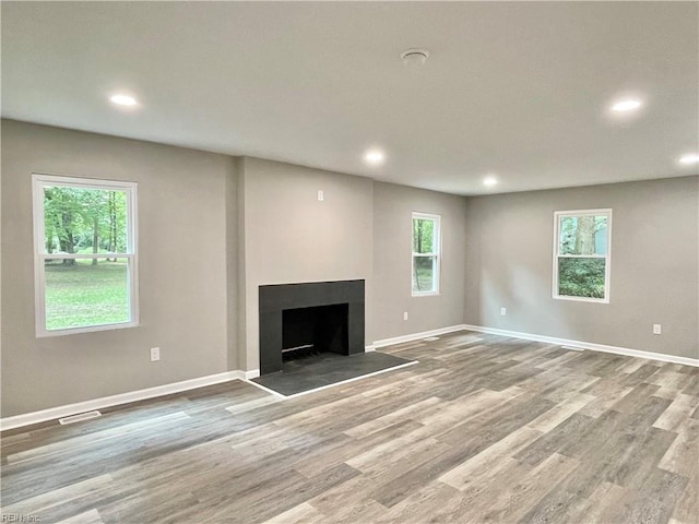 unfurnished living room with a wealth of natural light and wood-type flooring