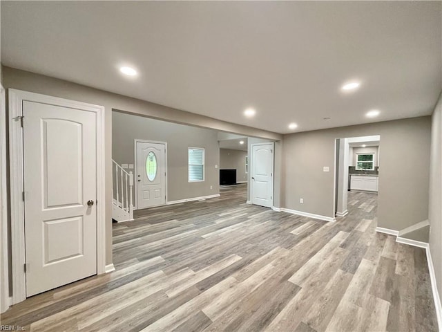 unfurnished living room with light hardwood / wood-style floors