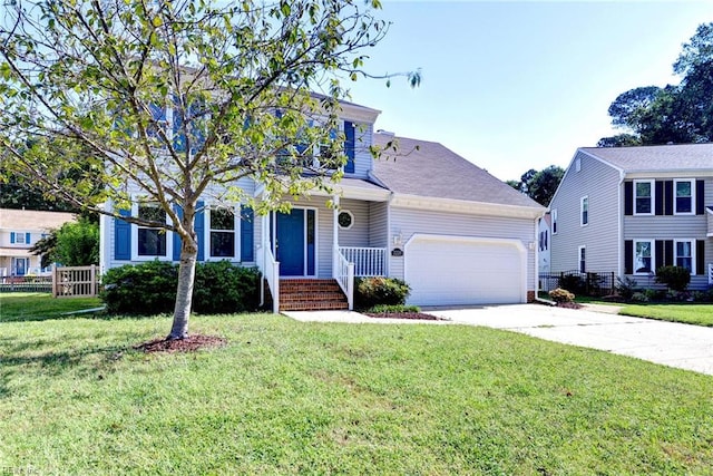 view of front facade featuring a front yard and a garage