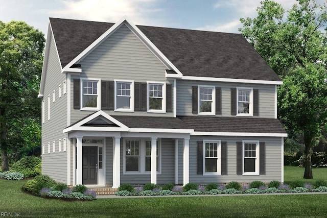 view of front of home featuring a front lawn and covered porch