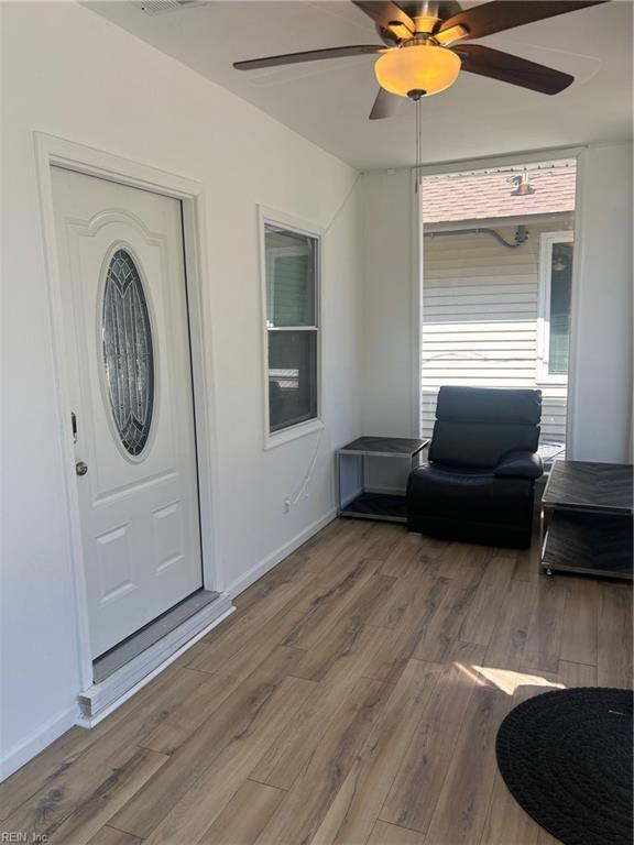 307 N First St, Hampton, VA 23664 - property entrance featuring ceiling fan and a wooden deck