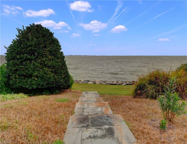 view of yard featuring a water view