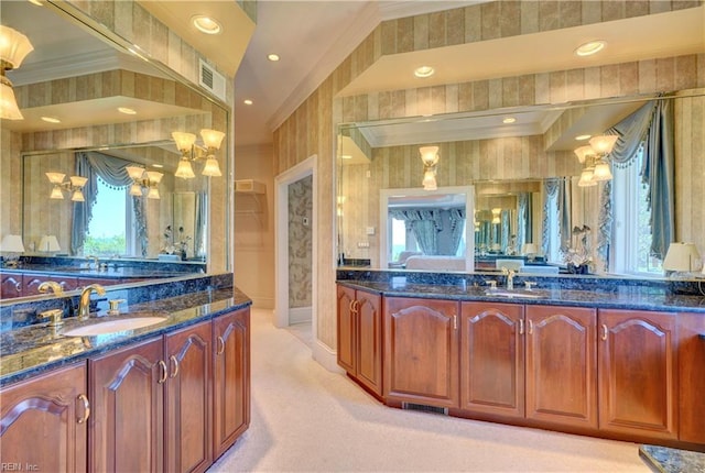 bathroom featuring vanity and crown molding