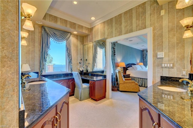 interior space with ornamental molding and sink