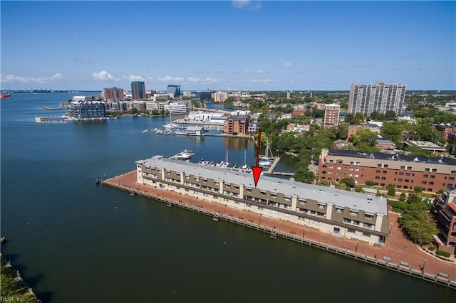 aerial view with a water view