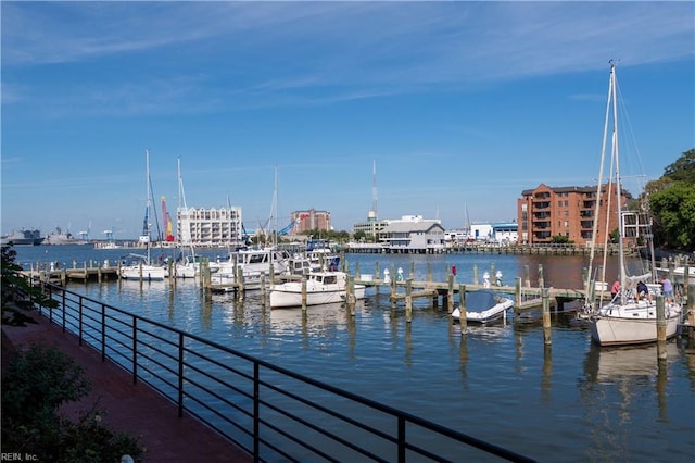 view of dock with a water view