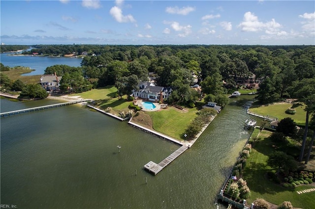 aerial view featuring a water view