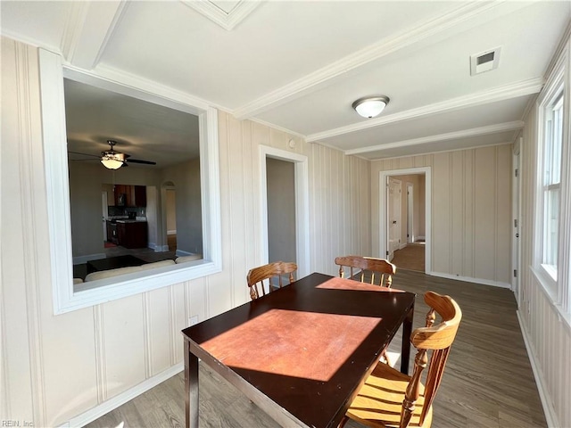 dining room featuring ceiling fan and hardwood / wood-style flooring