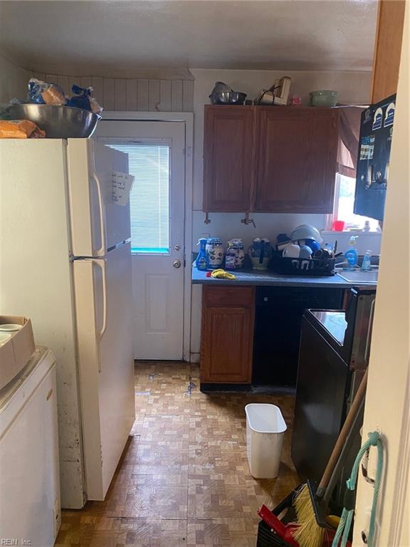 kitchen with white fridge