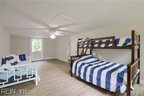 bedroom featuring ceiling fan and hardwood / wood-style floors