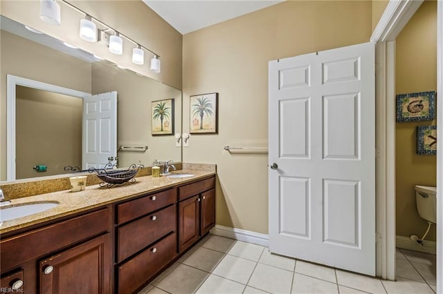 bathroom featuring vanity, toilet, and tile patterned floors