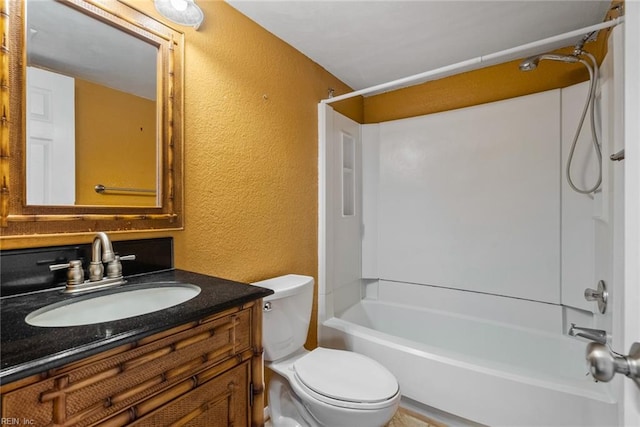 full bathroom featuring shower / tub combination, vanity, and toilet