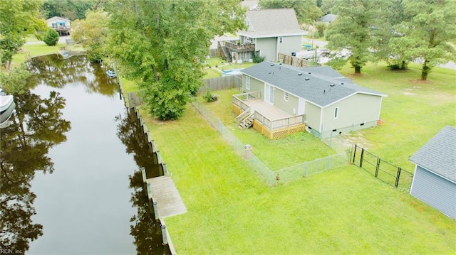 aerial view with a water view