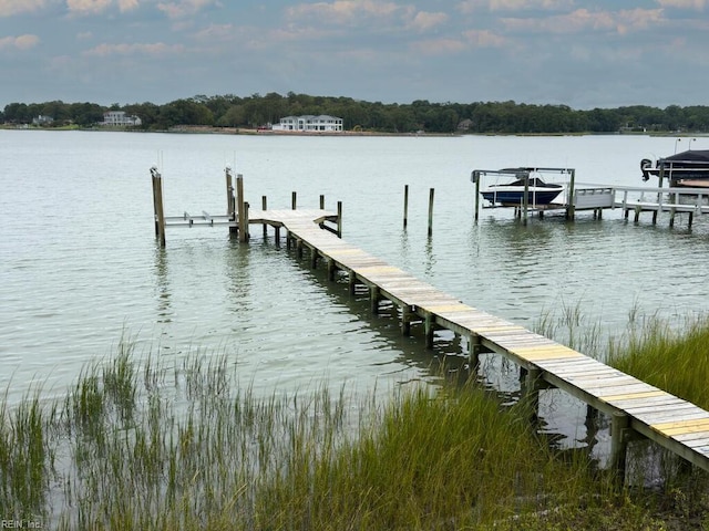 view of dock with a water view