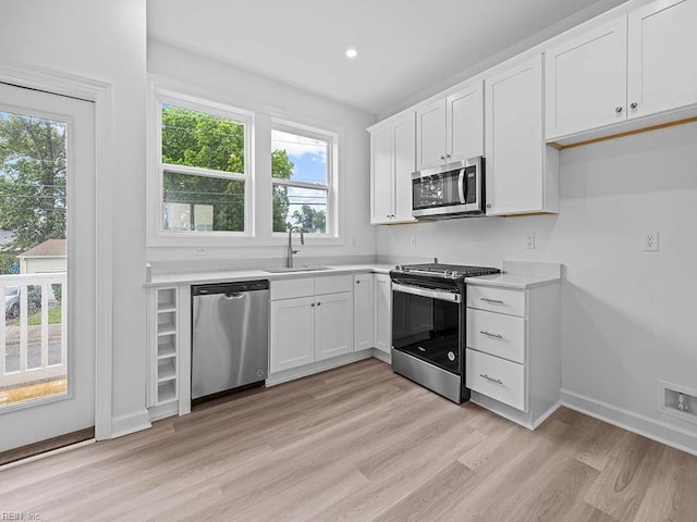 kitchen featuring light wood-type flooring, white cabinetry, sink, and stainless steel appliances