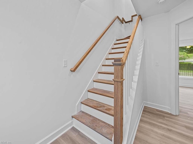 staircase featuring wood-type flooring