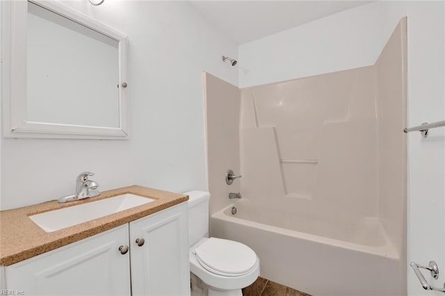 full bathroom featuring shower / tub combination, vanity, and toilet