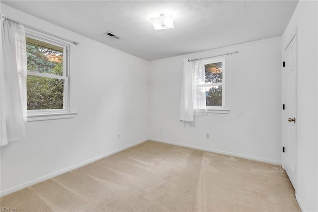 spare room featuring light carpet and a wealth of natural light