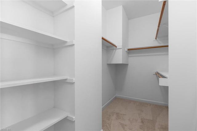 walk in closet with light carpet