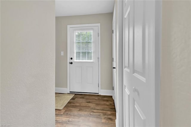 doorway to outside with wood-type flooring