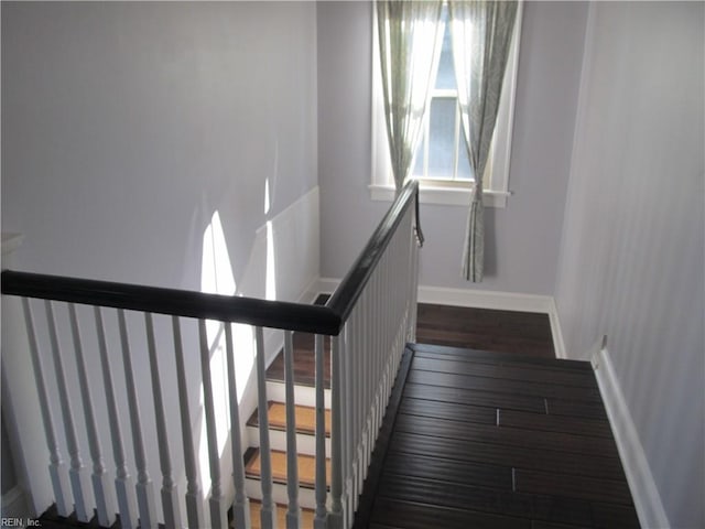 stairway with wood-type flooring