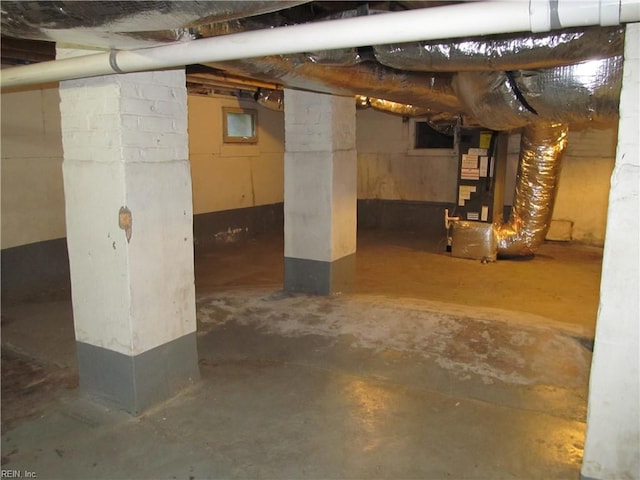 basement featuring heating unit