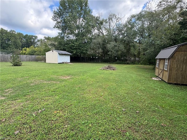 view of yard with a storage shed