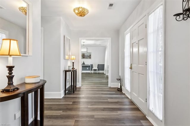 corridor featuring dark hardwood / wood-style floors