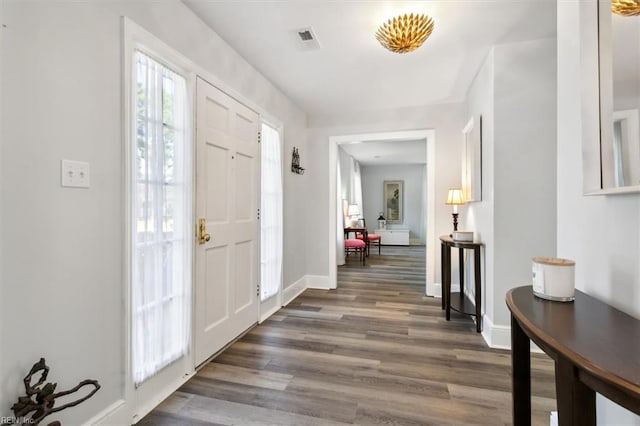 foyer with dark hardwood / wood-style flooring