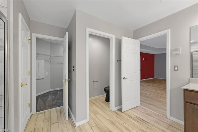 bathroom featuring vanity and hardwood / wood-style flooring