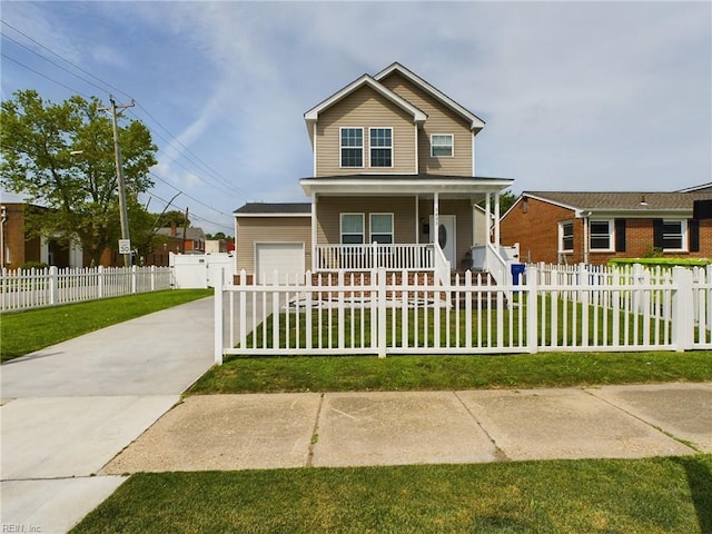 view of front of property with a front yard and a porch