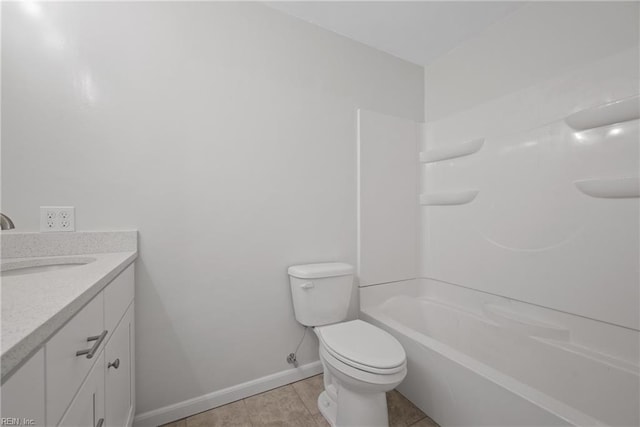 full bathroom with shower / bathing tub combination, vanity, toilet, and tile patterned floors