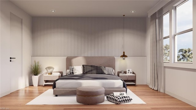 bedroom with light wood-type flooring