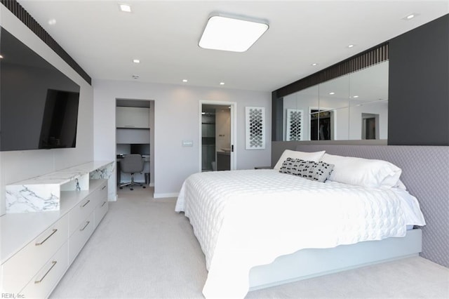 bedroom featuring light colored carpet