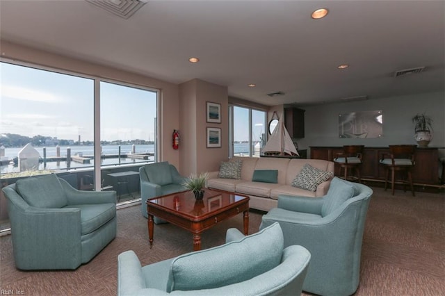 carpeted living room with a healthy amount of sunlight