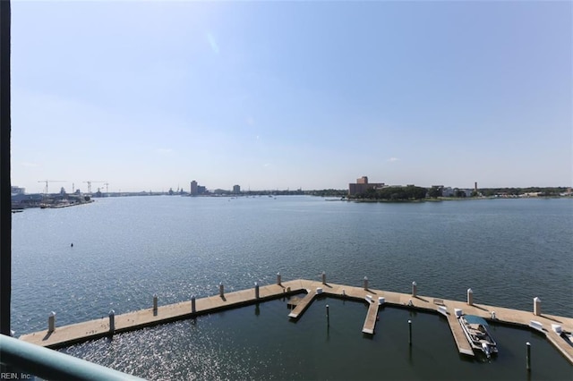 dock area with a water view