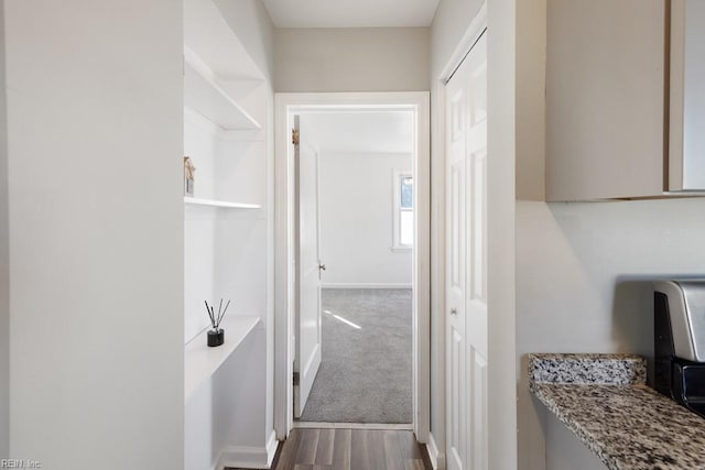 corridor with wood-type flooring