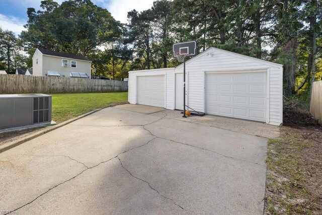 garage with a yard