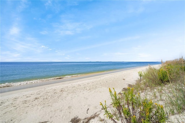 view of water feature with a view of the beach